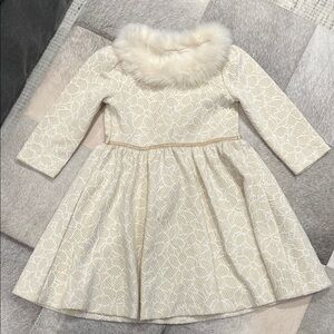 Janie and Jack Cream Dress with Faux Fur Trim
